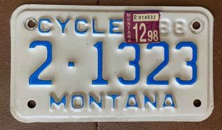 Montana 1998 Cascade County Motorcycle License Plate 2 - 1323