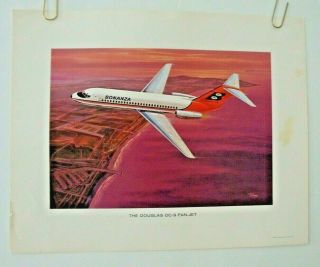 Bonanza Airlines Poster Print Douglas Dc - 9 Fan Jet Art By Toigo 1965