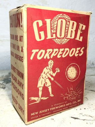 Rare Nos Vintage Antique Jersey Fireworks Globe Torpedo Tin Can Box Antique