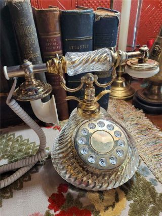Vtg 70s Hentak Desk Telephone Glass Brass Shabby Chic Hollywood Regency