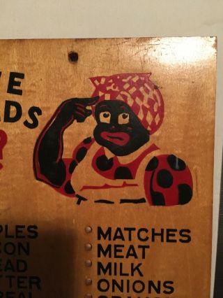 Vintage “We Needs?” Wooden Grocery Peg Board Black Americana 1930 ' s 11”x7” 3
