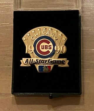 Vintage 1990 Mlb Baseball All Star Game Press Pin With Case - Chicago Cubs