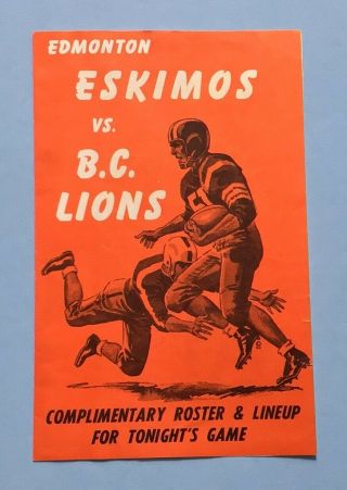 1963 Cfl B.  C.  Lions Vs.  Edmonton Eskimos Game Roster/program - Kapp,  Coffey,
