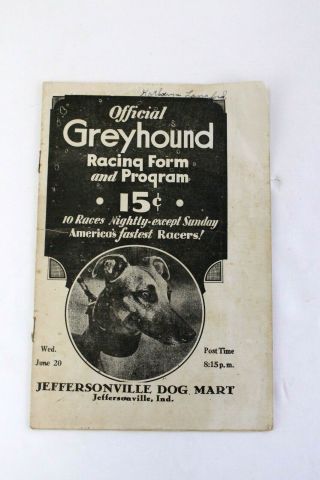 1934 Jeffersonville Dog Mart Greyhound Racing Form And Program Indiana