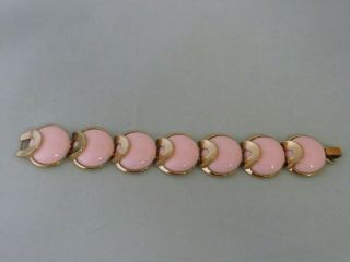 Vintage Trifari Gold Tone Pink Lucite Cabochon Bracelet