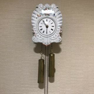 Rare Antique Ceramic Wall Clock With Pendulum And Weights