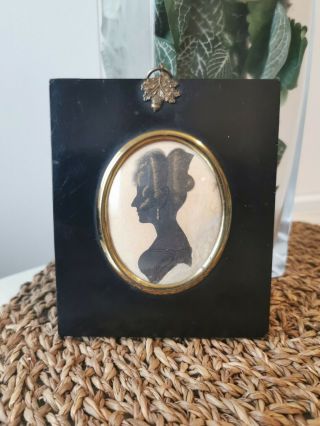 Antique Georgian Miniature Silhouette Portrait Of A Early 19th Century Lady