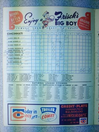 1963 Cincinnati Reds Game Score Card 
