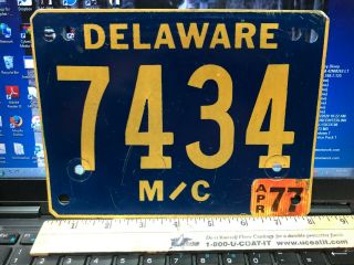 1970s Delaware Motorcycle License Plate -