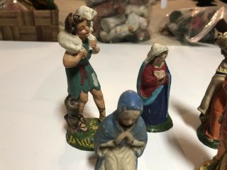 Vtg Christmas Nativity Set 5 Figures Italy Germany Mache - 4.  5 "