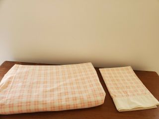 Vintage Laura Ashley Hampton Pink Plaid Queen Flat Sheet & 1 Standard Pillowcase