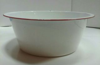 Vintage Enamel Ware Tub Basin Wash Bowl White And Red 13 " X 5.  25 "