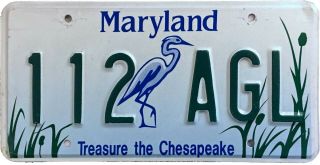 Maryland 1992 Treasure The Chesapeake Specialty License Plate,  Heron,  Wildlife