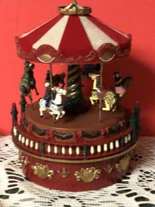 Vintage Mini Mr Christmas Carousel Merry - Go - Round Music Box Plays Jingle Bells
