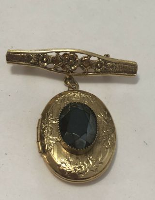 Vintage Gold Tone Locket Brooch With Large Stone Design