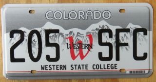Colorado / Western State College / University License Plate 2015 205 Sfc