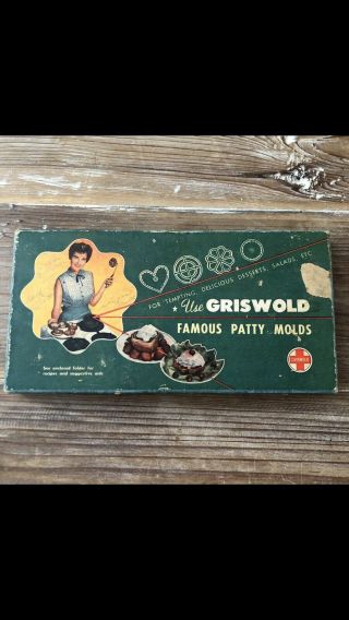 Vintage Griswold Famous 2 Patty Molds Cast Iron W/ Handles Box
