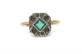 A Gorgeous Antique Art Deco 9ct Yellow Gold Green & White Paste Cluster Ring