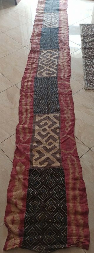 Antique Kuba Cloth - 15ft X 2ft African Traditional Raffia Textile
