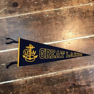 Vintage Us Navy Usn Great Lakes Wool Felt Pennant,  40s 50s Chicago Pennant Co.
