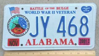 2001 Al Alabama World War Ii Veteran License Plate Jy 468 - Battle Of The Bulge