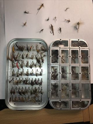 Richard Wheatley Silmalloy Metal Fly Box 58 Clips/16 Compartments/w 158 Flies
