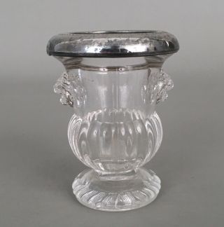 Vintage Sterling Silver Rim Glass Double Lion Head Toothpick Holder 206g