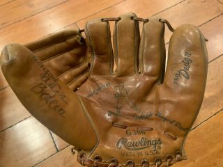 Vtg Johnny Podres Rawlings G300 Baseball Glove Mitt Brooklyn Dodgers Button