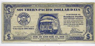 1931 Southern Pacific Railroad Dollar Days Advertising Flyer,  Very Scarce