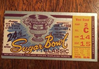 1958 Sugar Bowl Football Ticket Stub - Ole Miss Rebels Vs Texas Longhorns