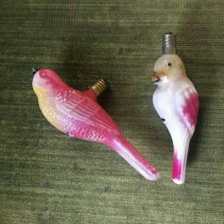 2 Vintage Painted Milk Glass Parrot And Red Bird Figural Christmas Light Bulb