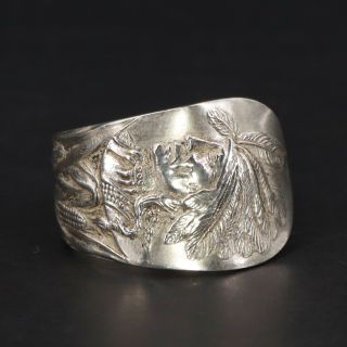 Vtg Sterling Silver - Indian Chief Head Spoon Handle Ring Size 10.  5 - 11g