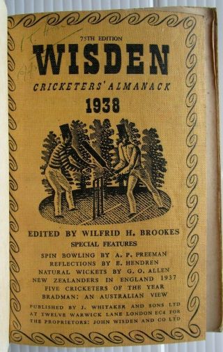 Wisden Cricketers Almanack 1938 Rebound