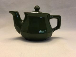 Vintage Branded Hall Pottery Restaurant Ware Teapot W/lid Hunter Green & Cream