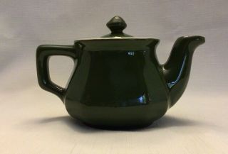 Vintage Branded Hall Pottery Restaurant Ware Teapot w/Lid Hunter Green & Cream 2