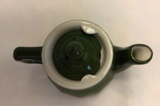 Vintage Branded Hall Pottery Restaurant Ware Teapot w/Lid Hunter Green & Cream 3