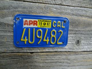 1982 California Motorcycle License Plate Blue And Yellow California