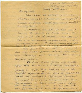 Vtg 1940 Wwii Era Letter Occupation Of Paris France " The Germans Are "