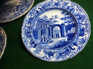 Antique Set 5 English Blue & White Pottery Plates 16cms Diameter