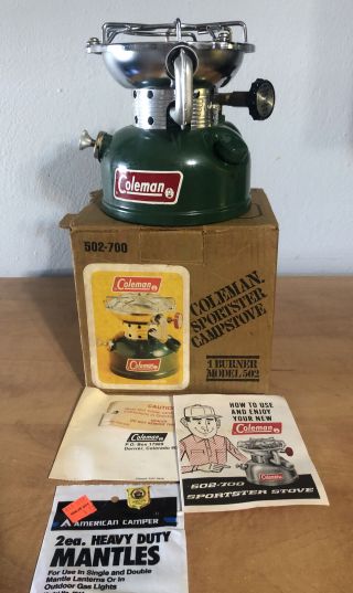 Vintage Coleman 502 - 700 Sportster Camp Stove Single Burner Box Instruct