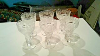 Antique / Vintage Port Sherry Glasses X6 Acid Etched Grape Vine Pattern 4 Inches