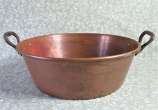 Antique Stamped French 16 " / 5lbs Copper Jam Pan Basin 40cm / 2.  5kg Iron Handles