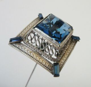 Antique Hatpin Large Tiered Blue Glass Filigree