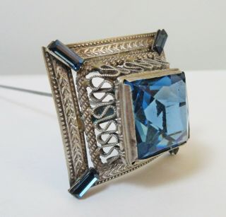 Antique Hatpin Large Tiered Blue Glass Filigree 2