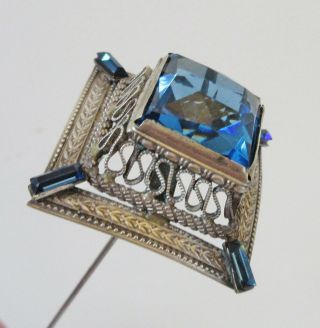 Antique Hatpin Large Tiered Blue Glass Filigree 3