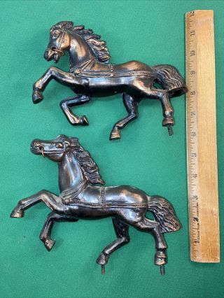 Vtg Pair 1940 - 50’s? Cast Metal Horse Stagecoach Team Clock Parts Repair Figurine