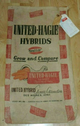 Vintage United Hagie Hybrids Corn Seed Bag With Tags Growers Assoc Des Moines Ia