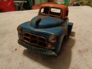 Vintage Tin Friction Toy Truck Blue And Orange Or Restore