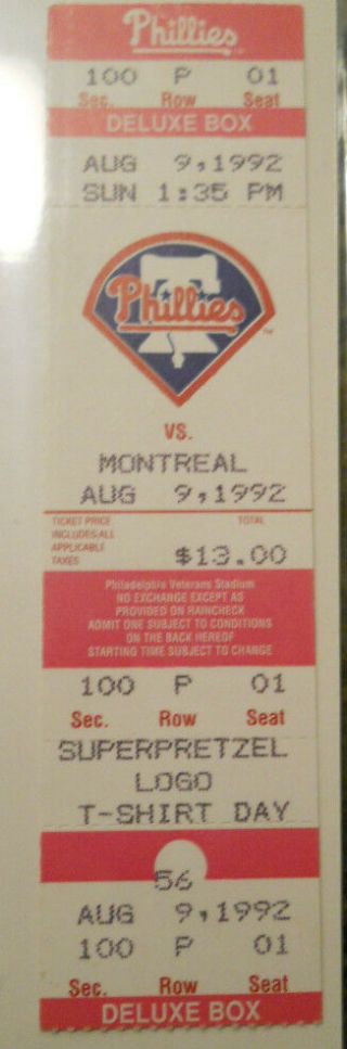 1993 Phillies Vs Montral Expos Ticket - Gary Carter 2nd To Last Home Run