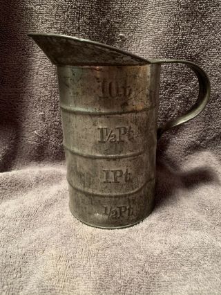Metal Tin Measuring Cup 1 Qt.  1 - 1/2 Pt.  1 Pt.  1/2 Pt.  For Household Use Vintage